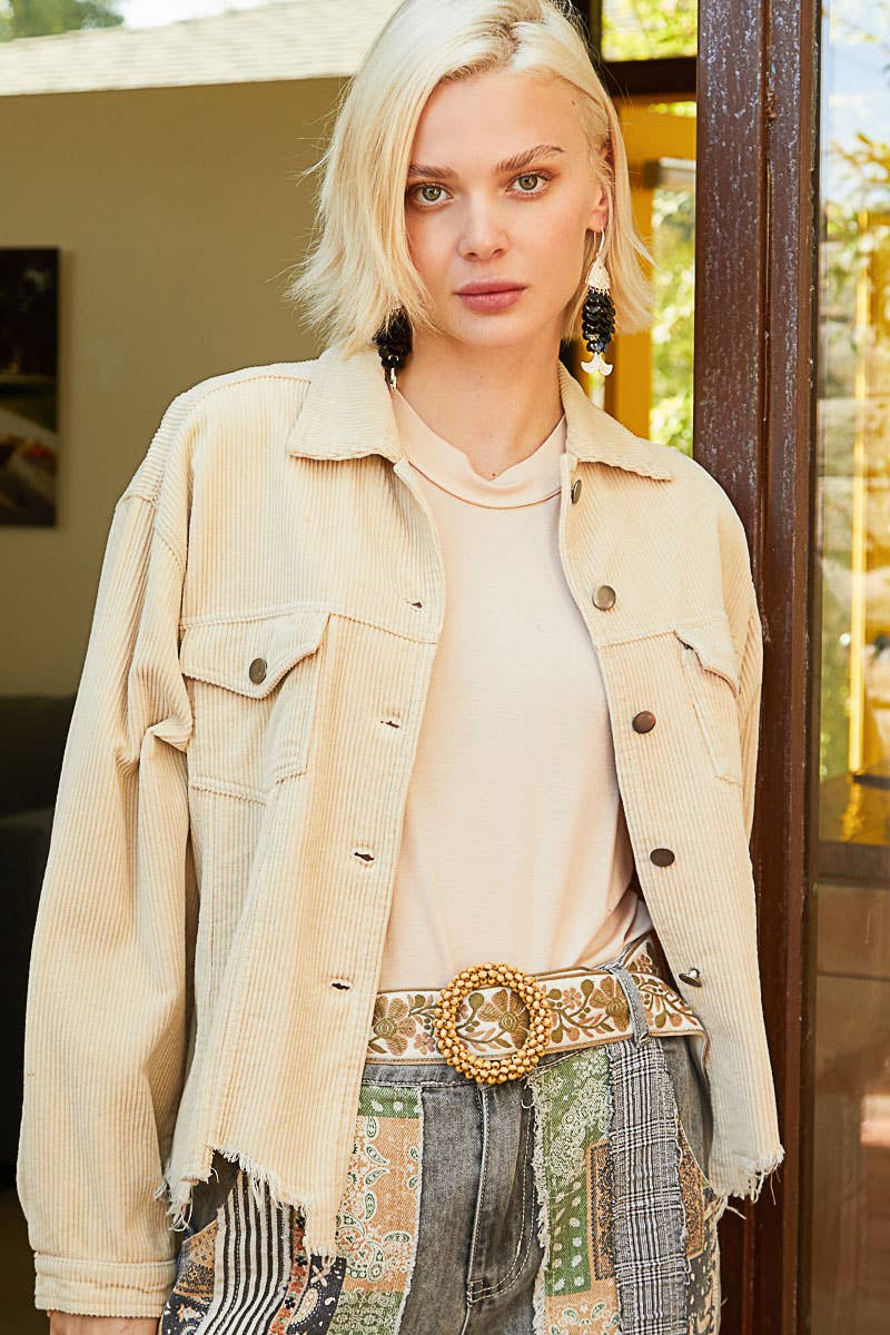 Pocket Front Button Down Corduroy Trucker Jacket