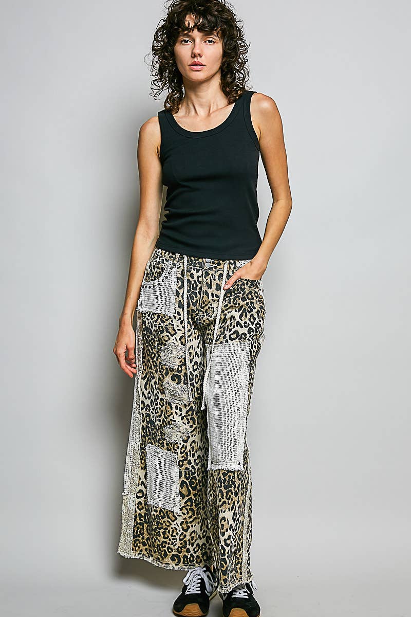 Stud Detail Woven Denim Pants