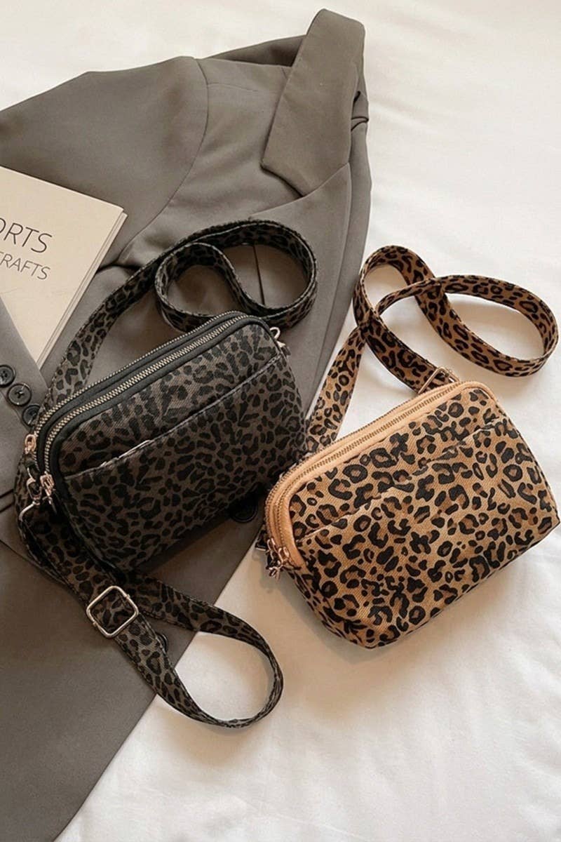 Leopard Pu Crossbody Bag: BROWN