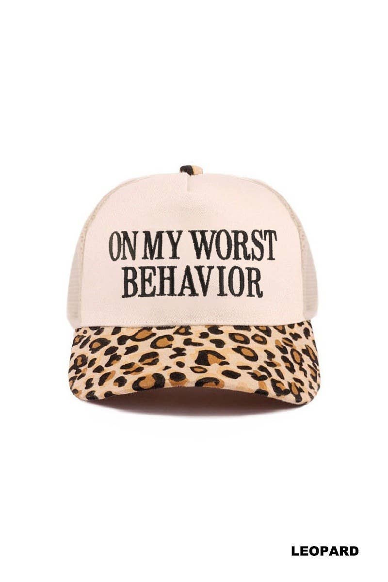 On My Worst Behavior Two Tone Mesh Snapback Hat: COW