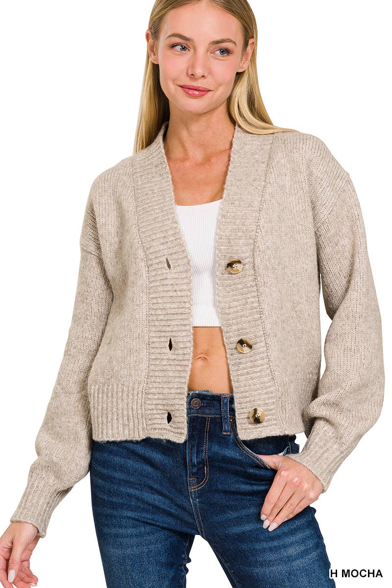 3 Button Front Sweater Cardigan Zenana: ROSE PINK