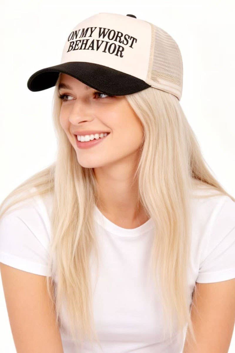 On My Worst Behavior Two Tone Mesh Snapback Hat: COW