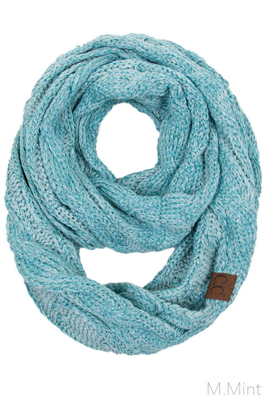 C.C Knitted Metallic Scarf: Teal/Teal