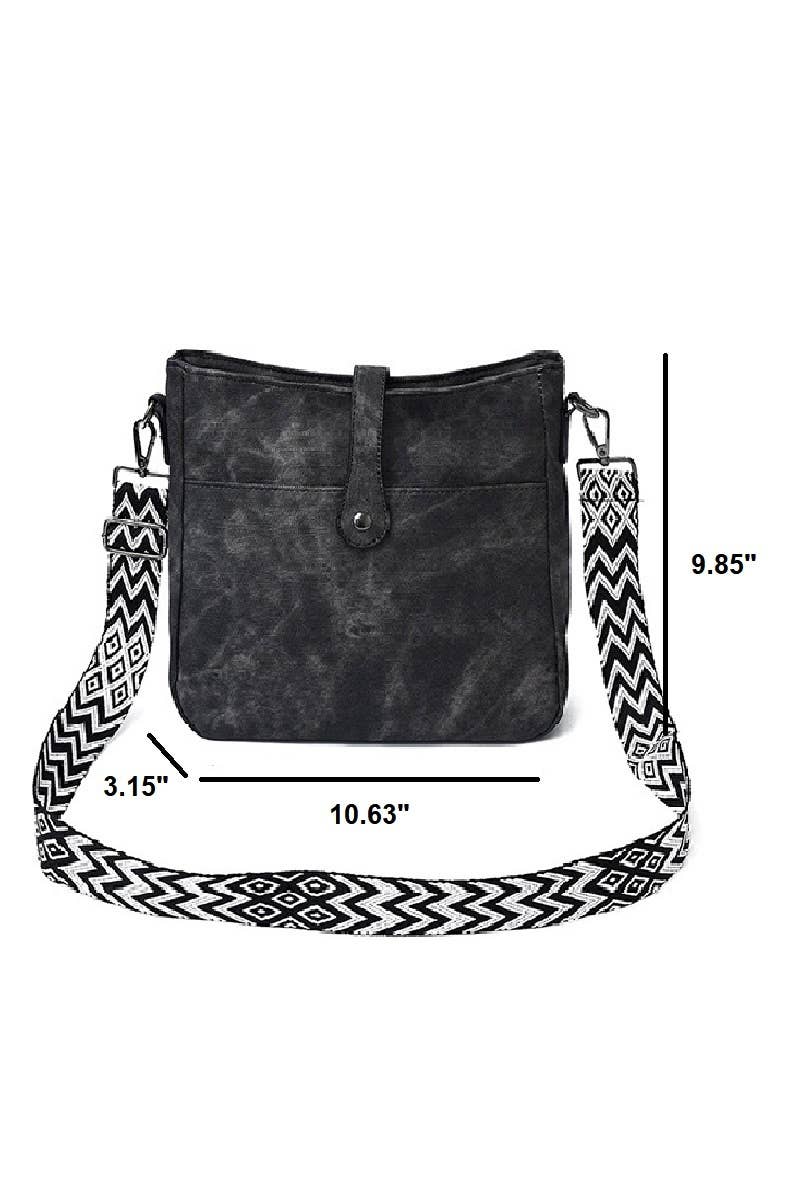 Distressed Faux Leather Crossbody Messenger Bag: DEEP CAMEL