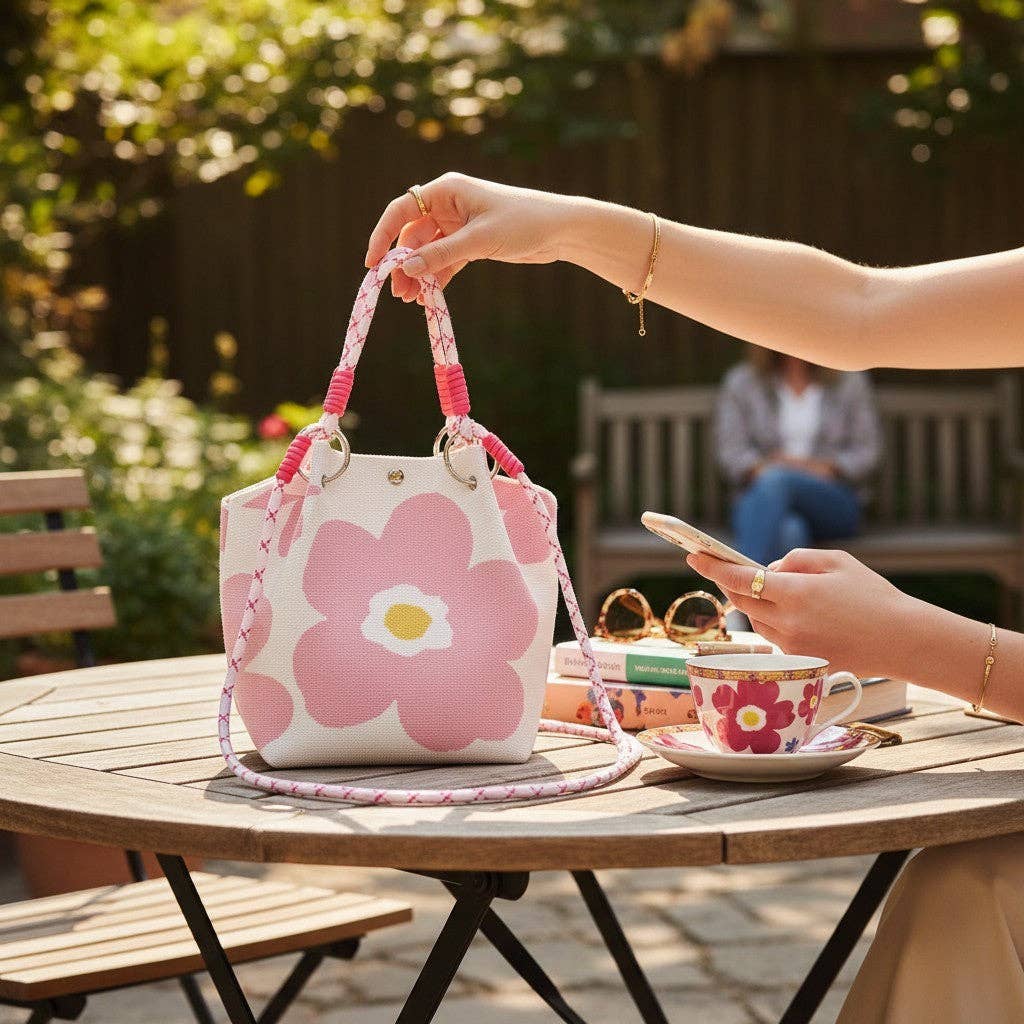 Flower Pattern Women's Knitted Bucket Bag