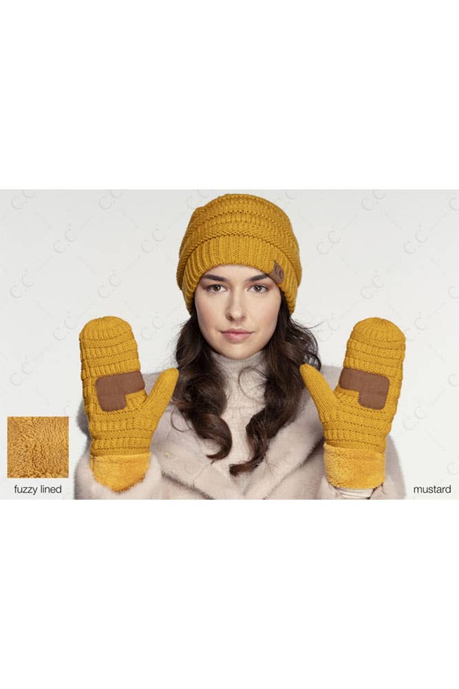 C.C Solid Color Knitted Mitten Gloves: Light Melange Gray