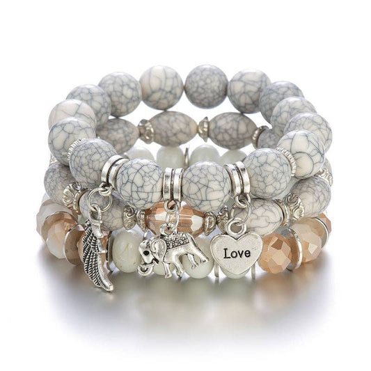 Bohemian Elephant Wings Heart Beaded Bracelet