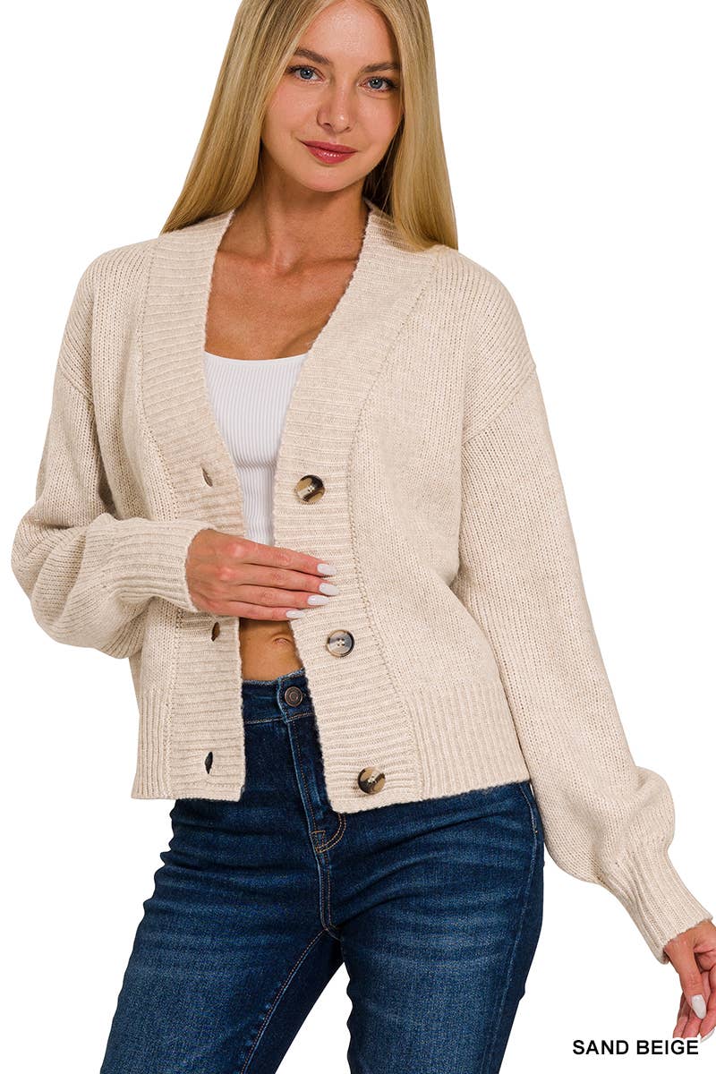 3 Button Front Sweater Cardigan Zenana: ROSE PINK