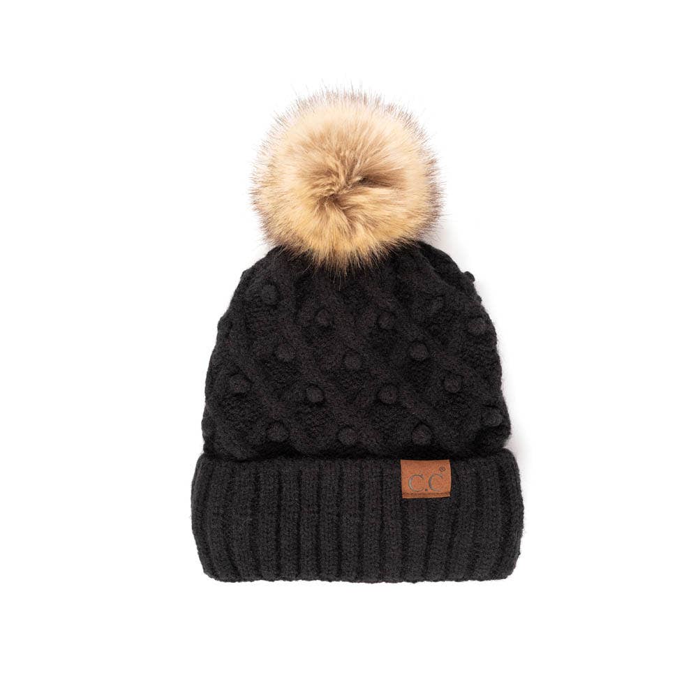 C.C Bobble Beanie Hat: Mustard