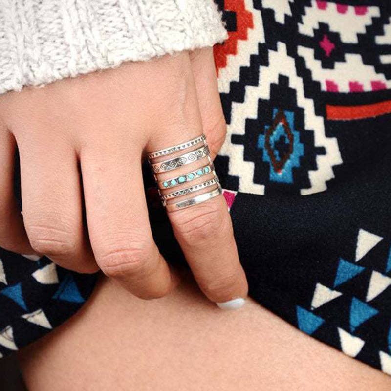 Bohemian Carved Hollow-out Turquoise Ring