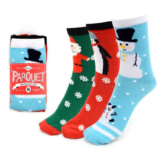 Ladies Christmas Holidays Crew Socks-3 Pair