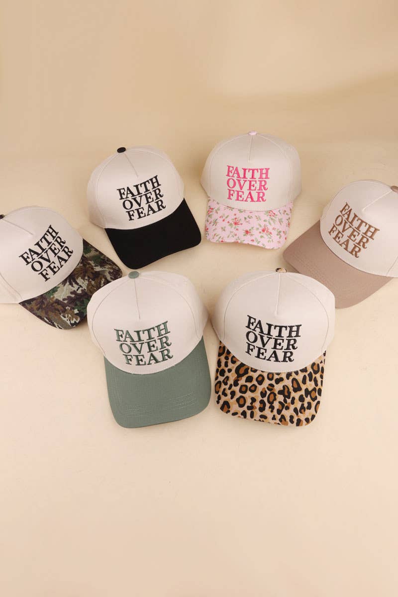 Faith Over Fear Two Tone Cotton Hat: RAISIN
