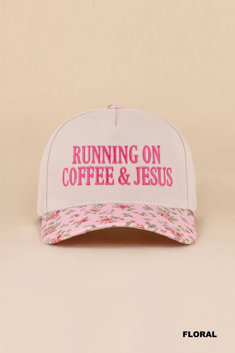 Running On Coffee and Jesus Two Tone Cotton Hat: COW
