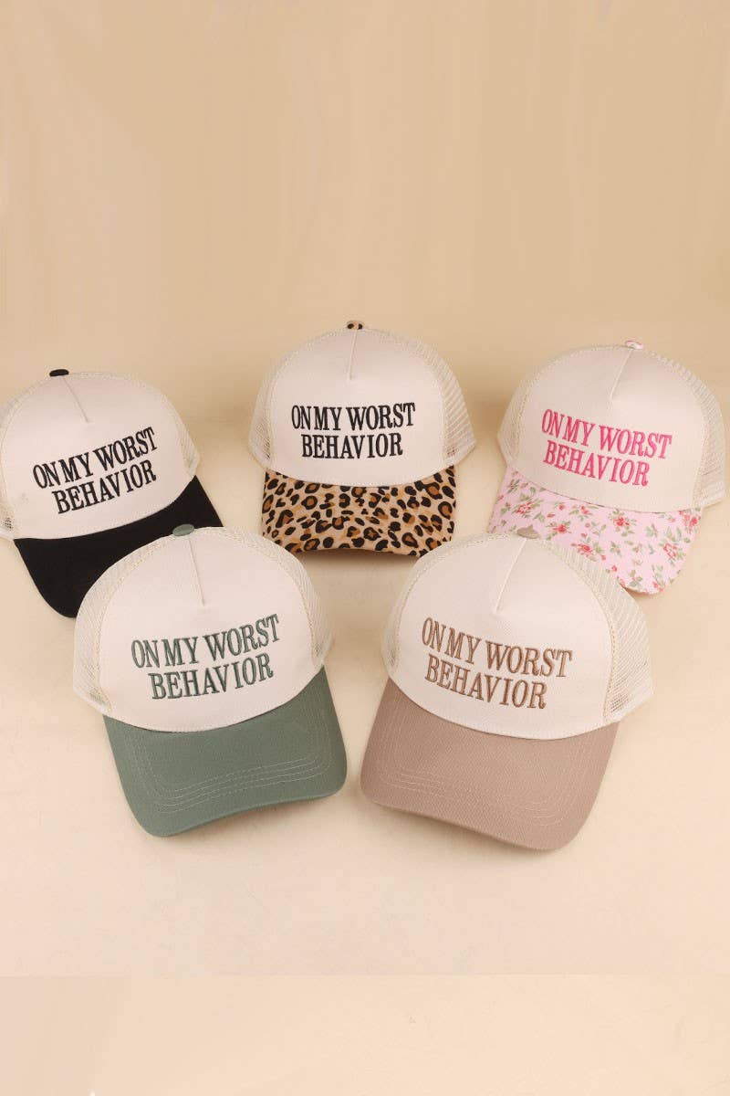 On My Worst Behavior Two Tone Mesh Snapback Hat: COW