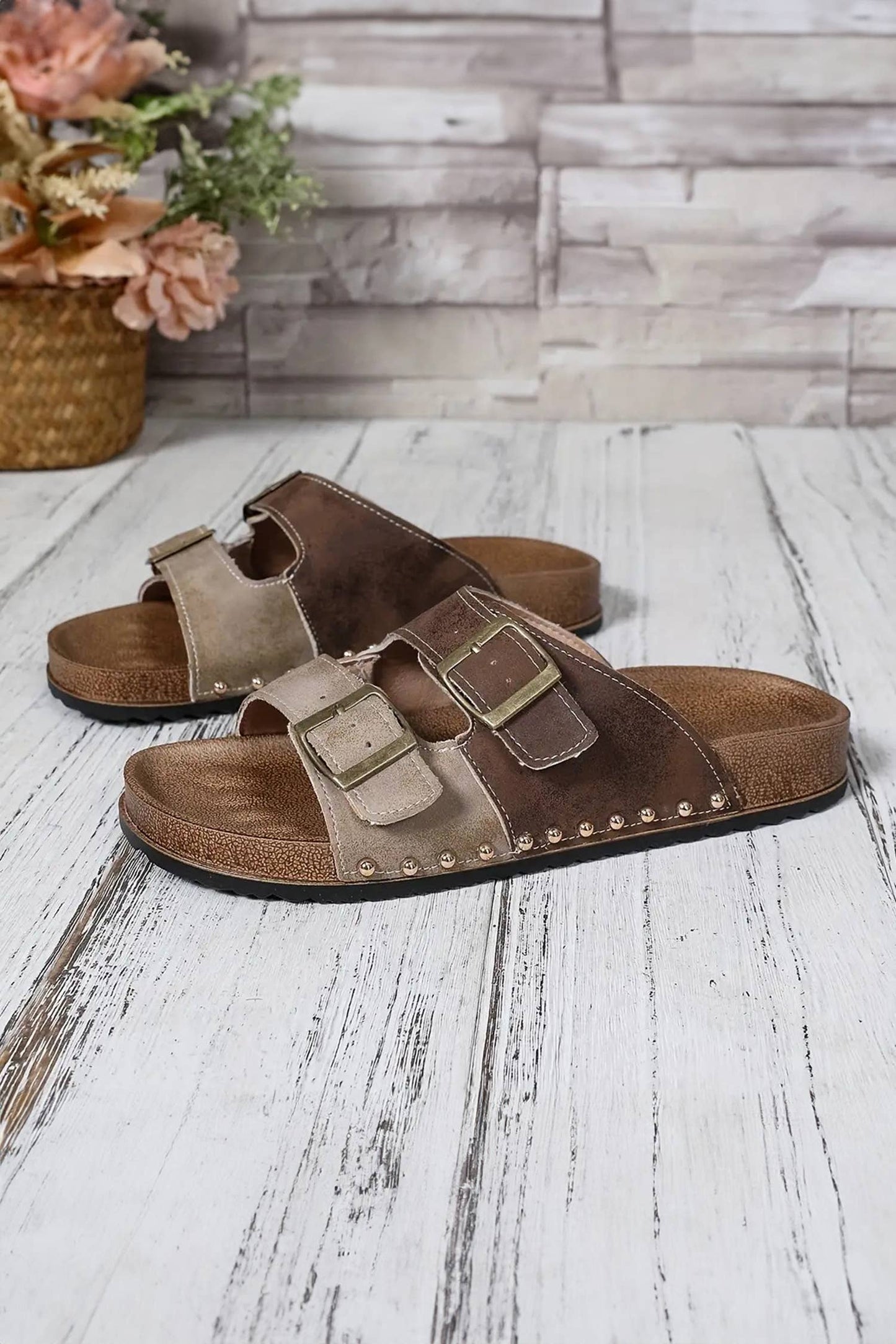 LDC Western Suede Rivet Hollow Out PU Leather Slip-on Shoes