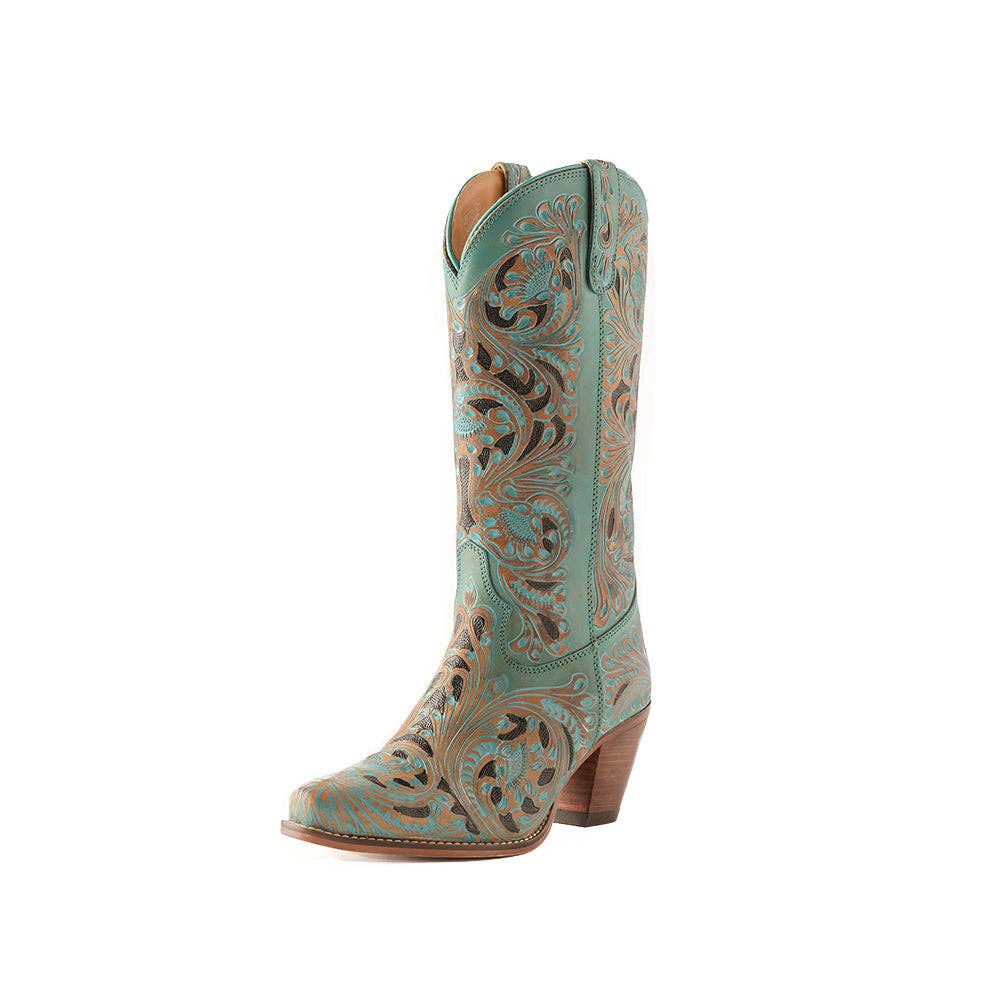 Kasiopeah Hand-tooled Boots in Turquoise: Turquoise / 9