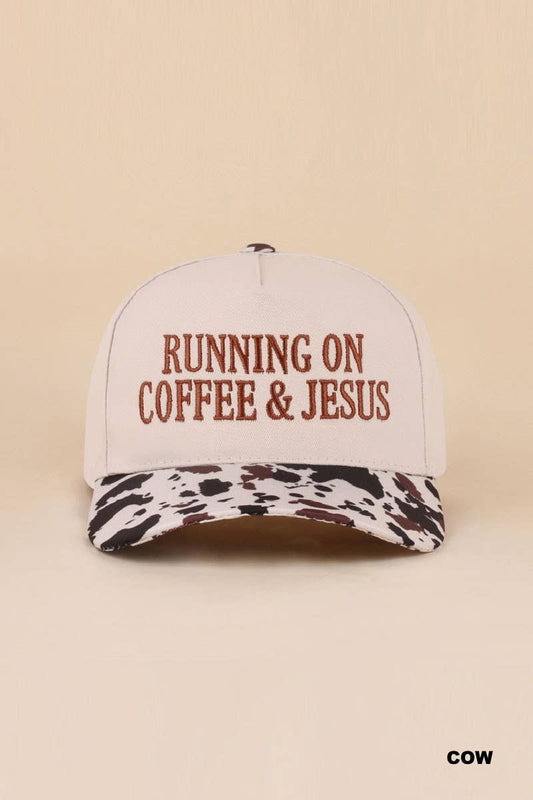 Running On Coffee and Jesus Two Tone Cotton Hat: COW