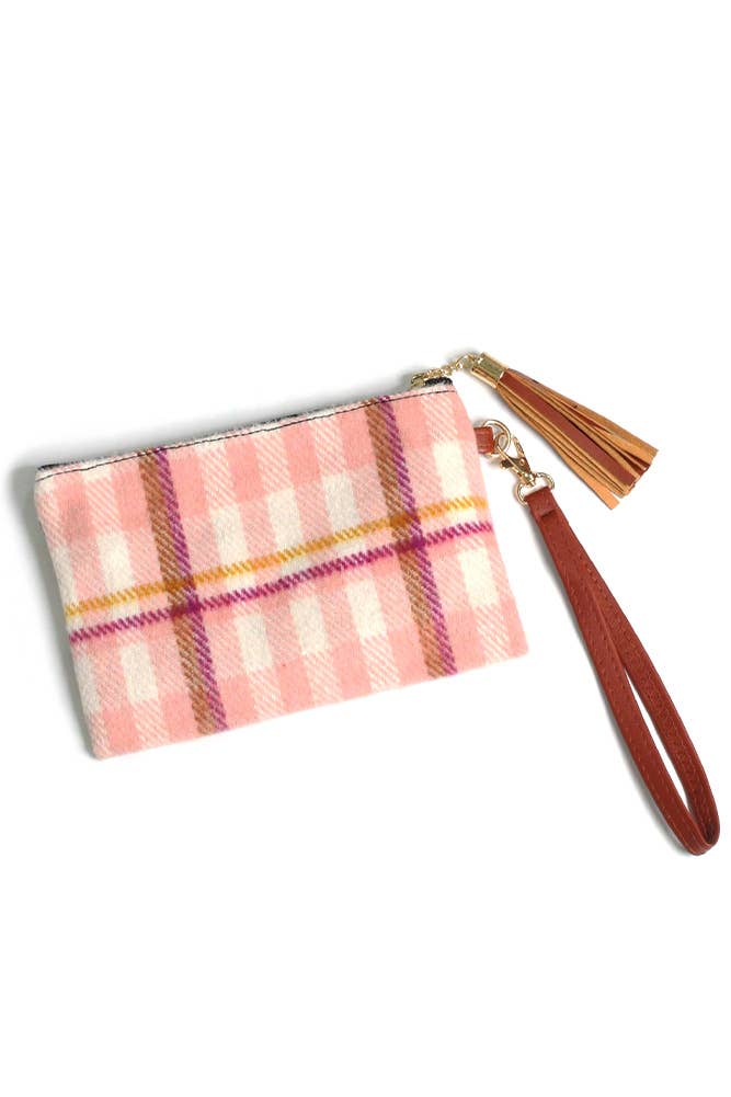 Plaid Pattern Pouch Bag with Wristlet