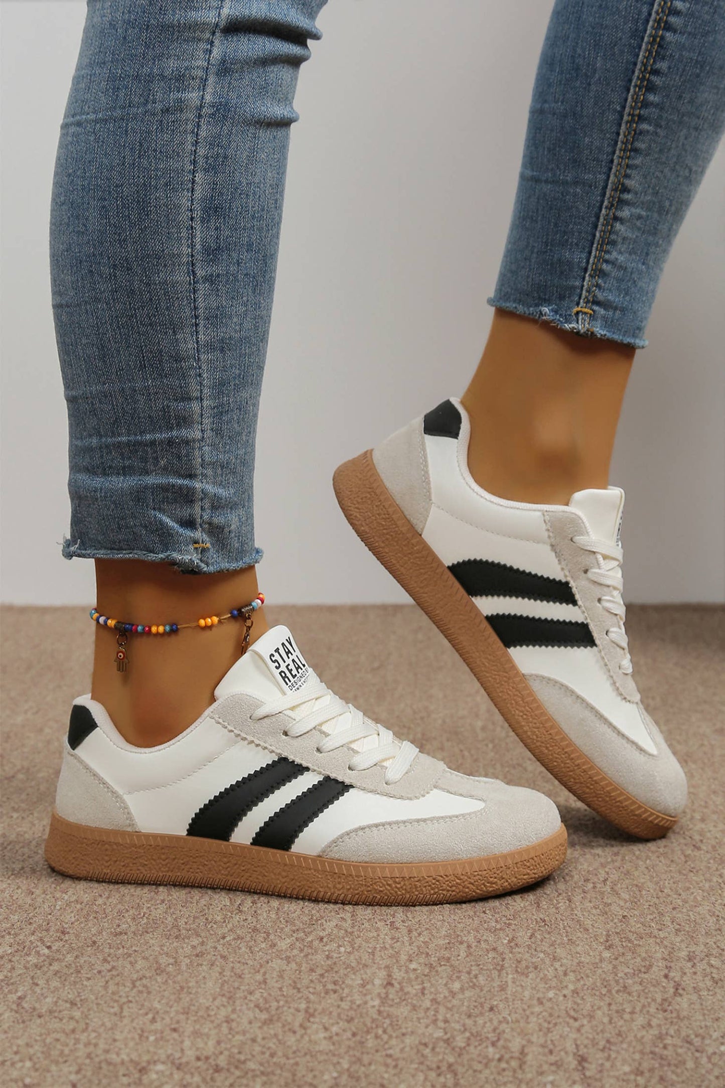 LDC Varsity Color Block Patchwork PU Leather Lace Up Shoes