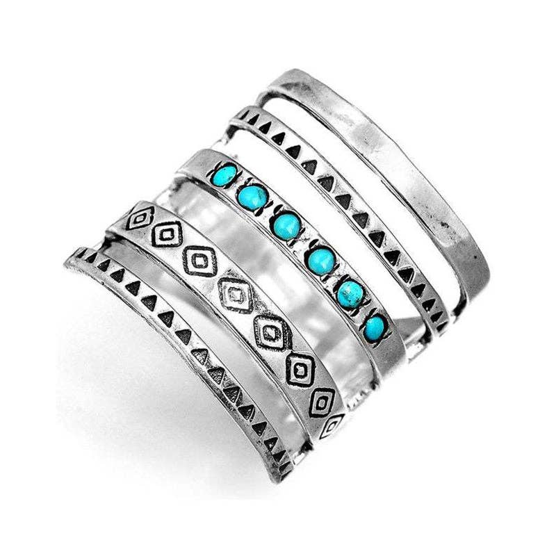 Bohemian Carved Hollow-out Turquoise Ring
