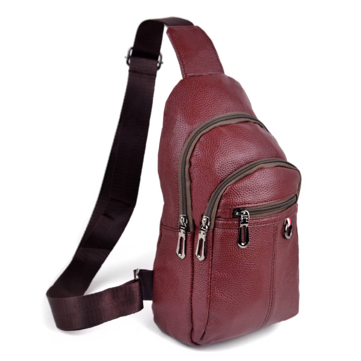 Leather Crossbody Sling Shoulder Bag: Burgundy