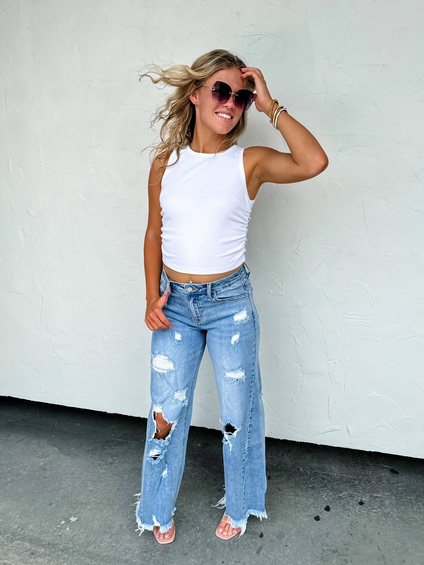 Drew Distressed Dad Jeans
