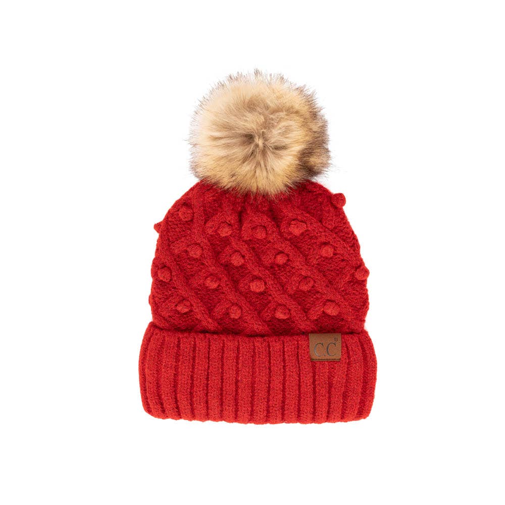 C.C Bobble Beanie Hat: Beige