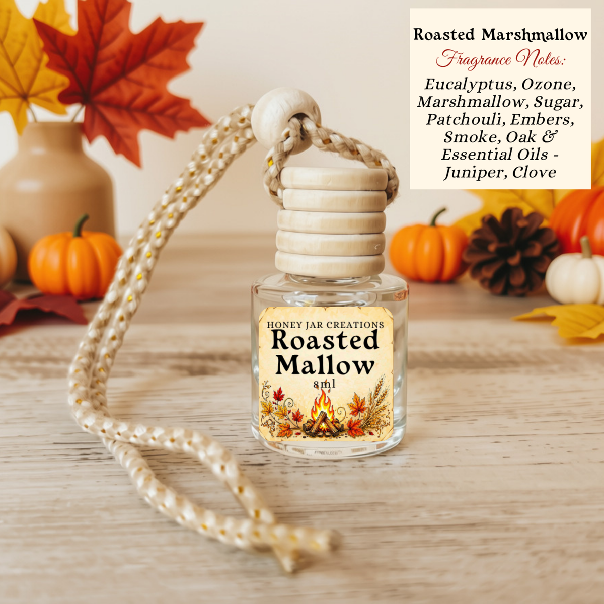 Roasted Marshmallow | Fall-Inspired | Hanging Car Diffuser: Round Bottle-Made in the USA
