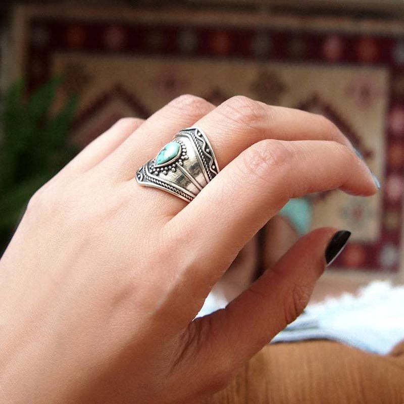 Boho Turquoise  Metal Ring