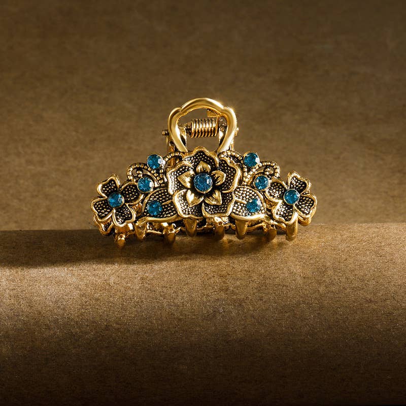 Vintage Boho Gems Flower Hair Claw Clip