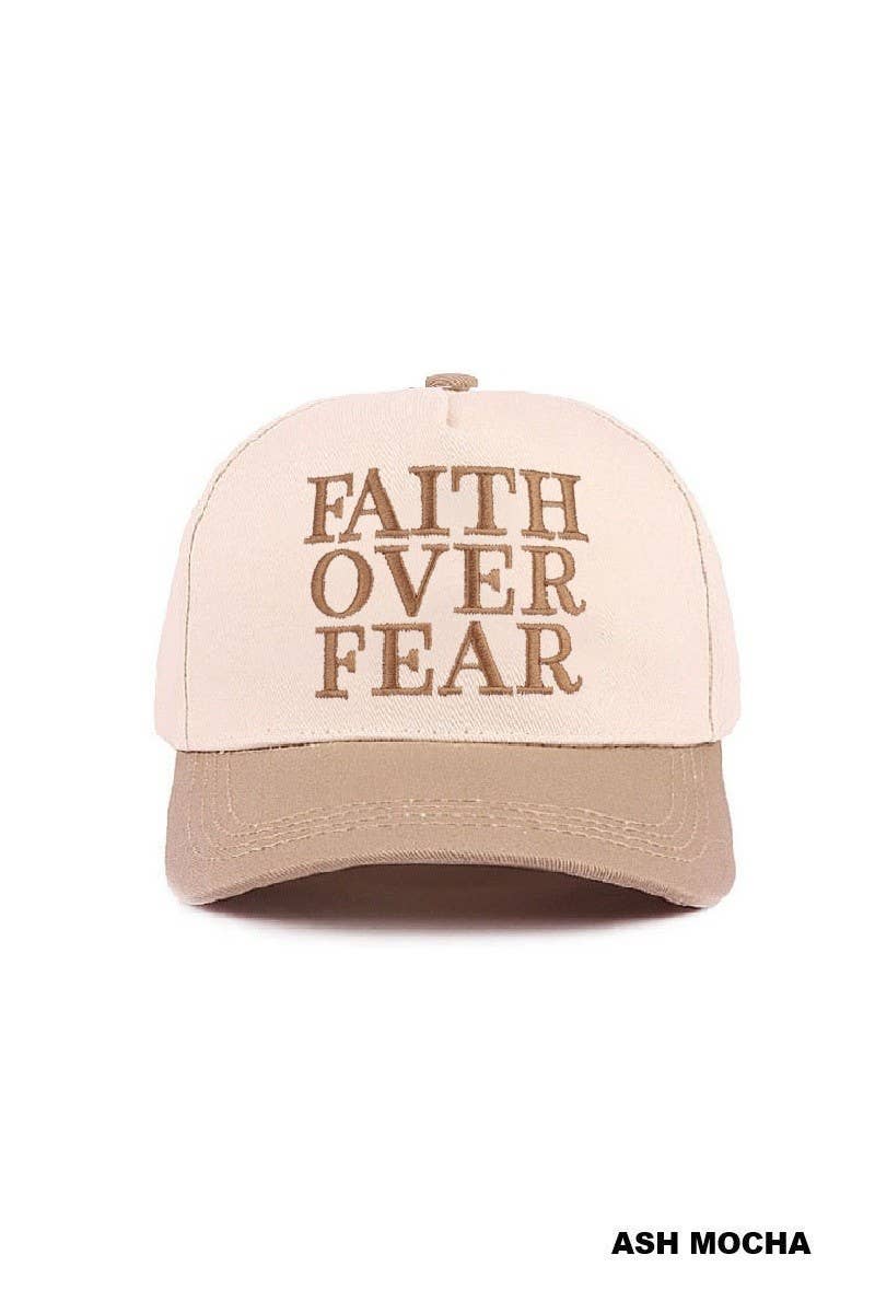 Faith Over Fear Two Tone Cotton Hat: RAISIN