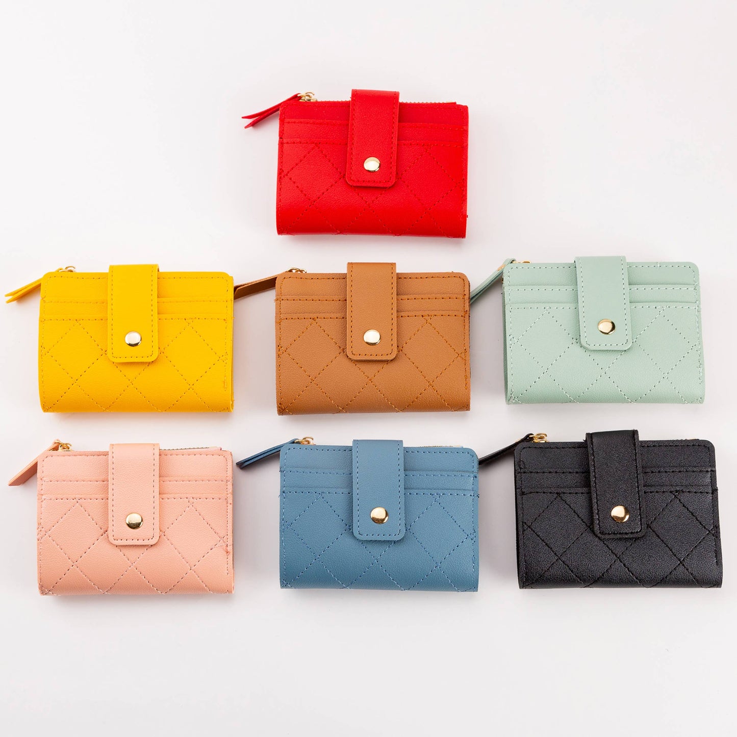 Compact Diamond-Stitched Pattern ID Window Wallet