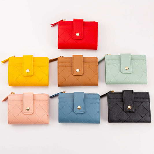 Compact Diamond-Stitched Pattern ID Window Wallet