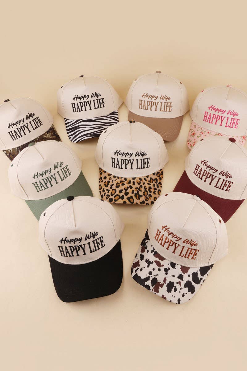 Happy Wife Happy Life Two Tone Snapback Hat: LEOPARD