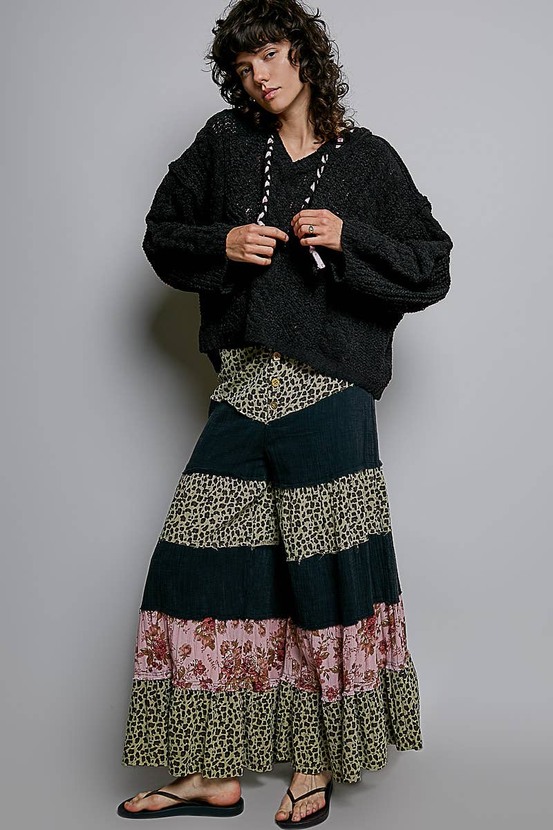 Oversize Fit V-neck Hooded Cable Knit Chenille Sweater