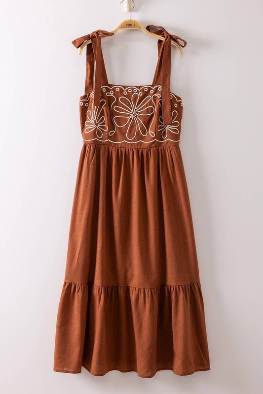 Embroidery Detail Midi Sleeveless Dress