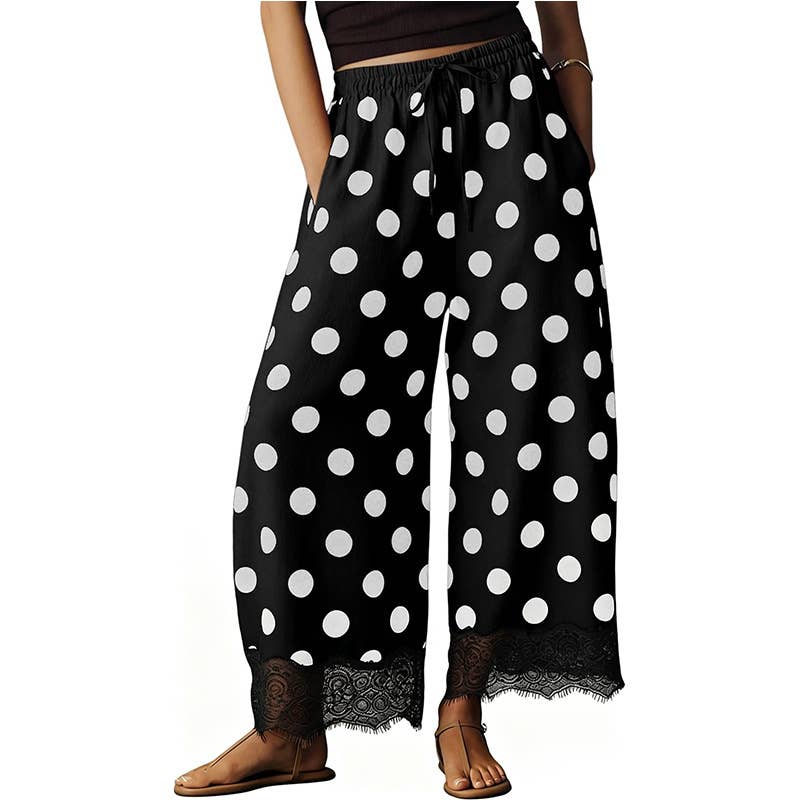 Polka Dot Elastic Waist Cropped Wide Leg Pants