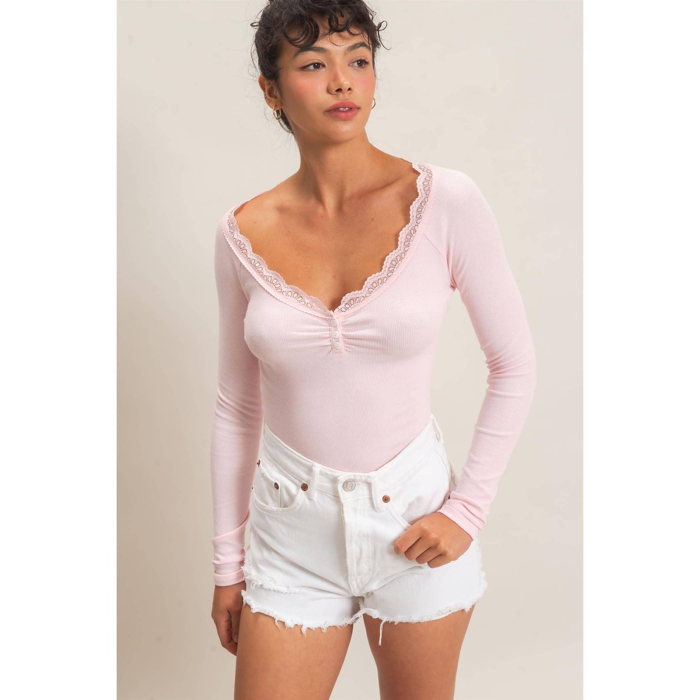 Lace-Trim Henley Top