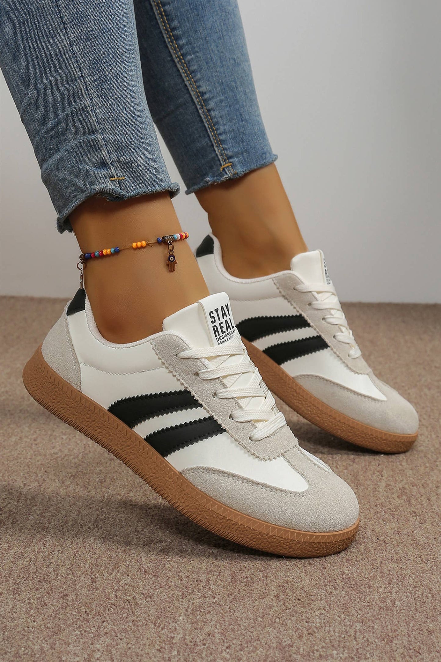 LDC Varsity Color Block Patchwork PU Leather Lace Up Shoes