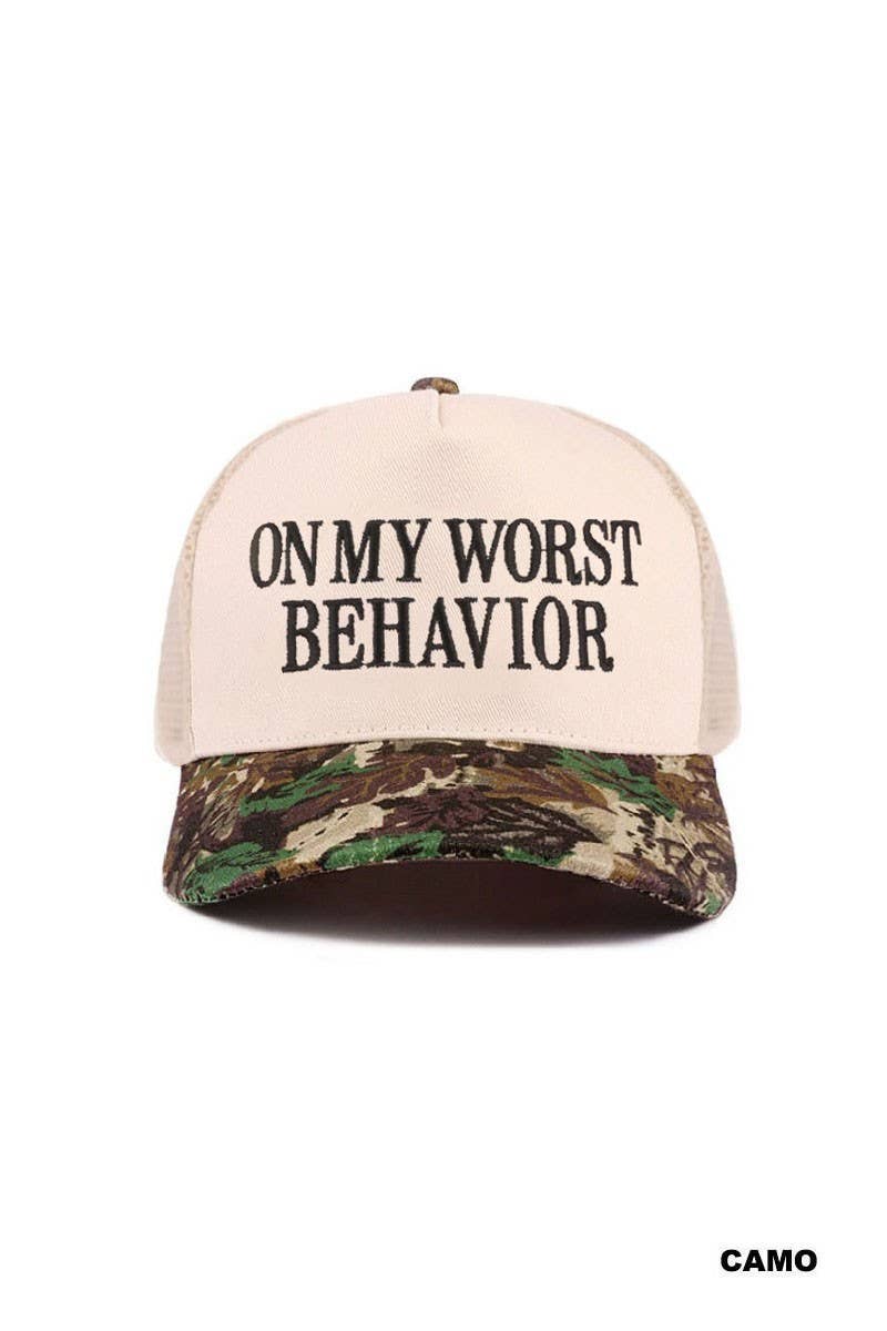 On My Worst Behavior Two Tone Mesh Snapback Hat: COW
