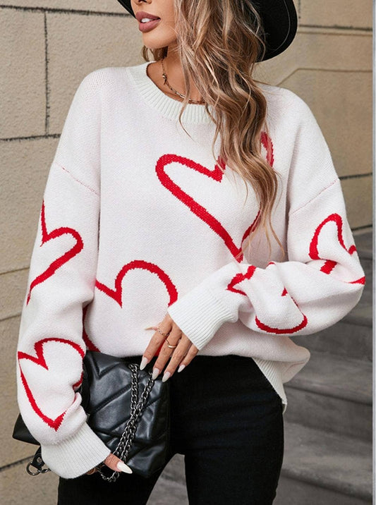 Heart Print Pullover Sweater