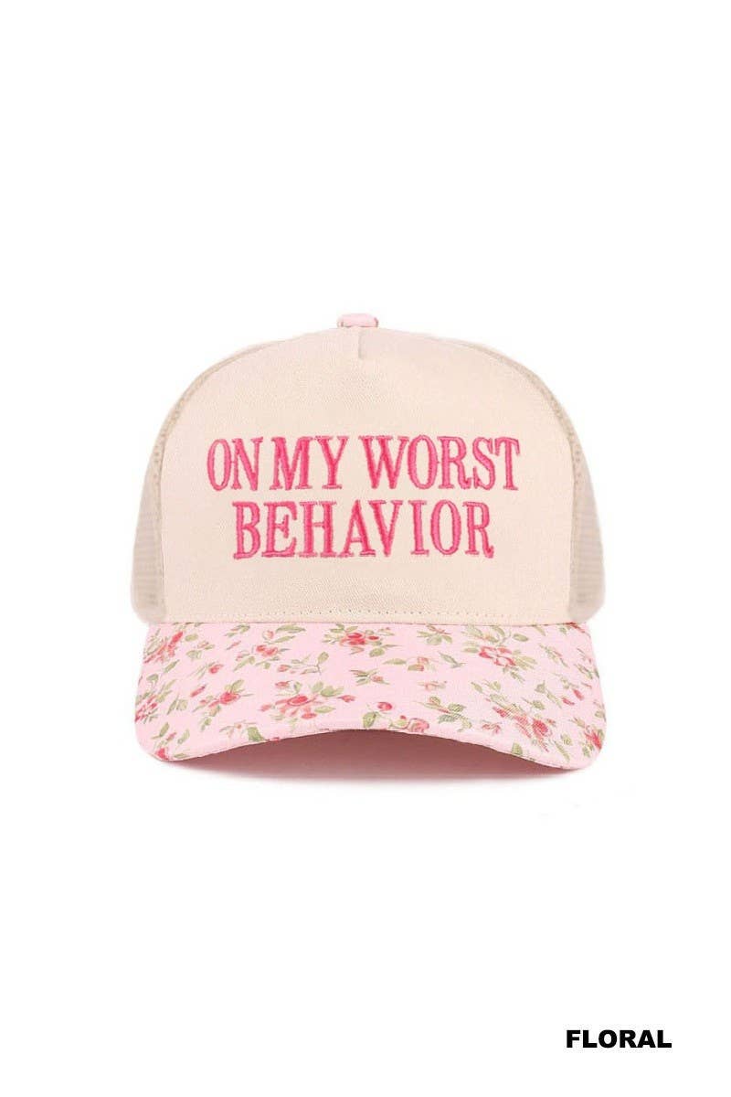 On My Worst Behavior Two Tone Mesh Snapback Hat: COW