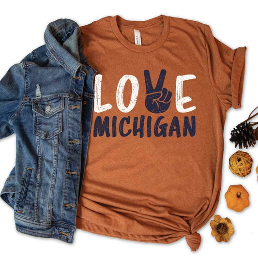 Michigan Unisex Soft Heather Hand Printed Peace Tee