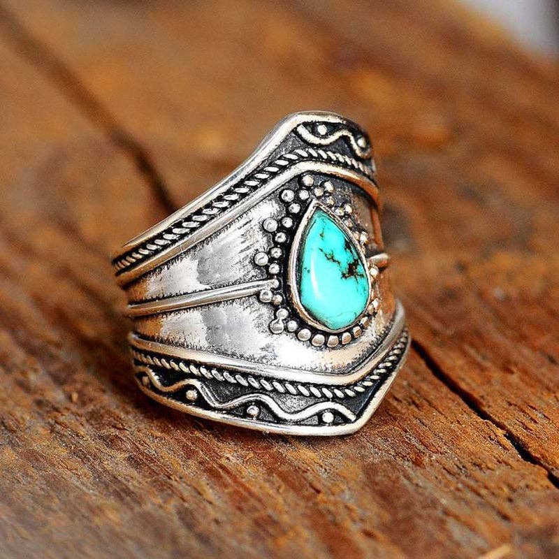 Boho Turquoise  Metal Ring