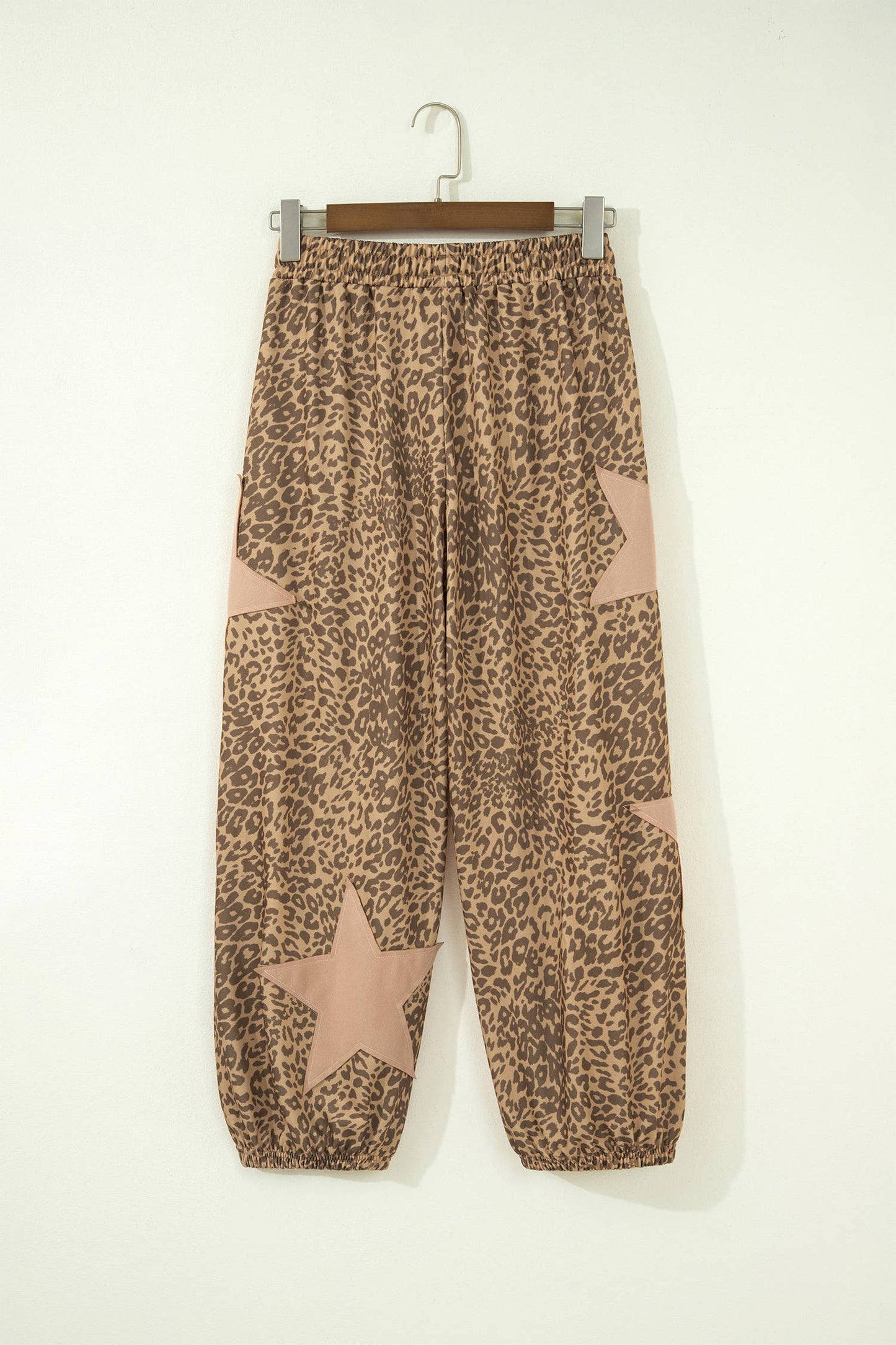 Leopard Print Star Patched Elastic Waist Jogger Pants