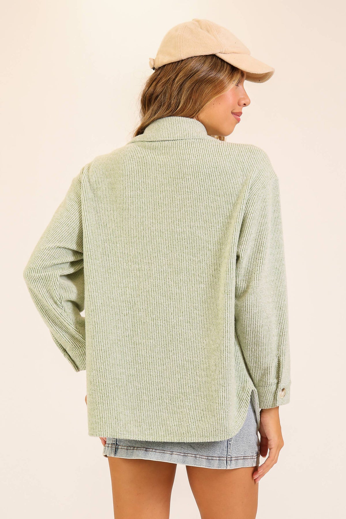 Brushed Waffle Button-Up Shacket: Pink