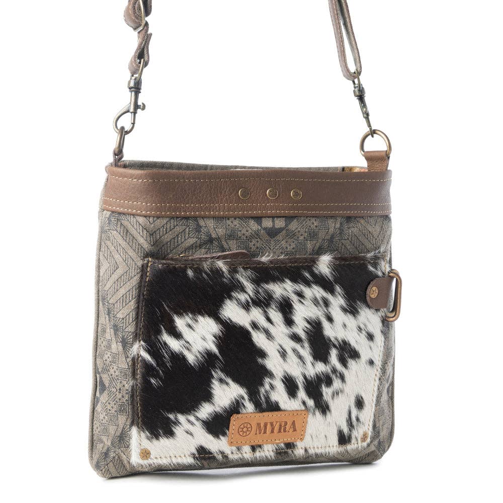 Aztec Hide Western Crossbody Bag for Women in olive with hairon detail