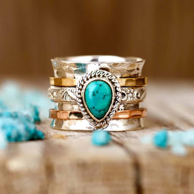 Bohemian Vintage Turquoise Plated Ring