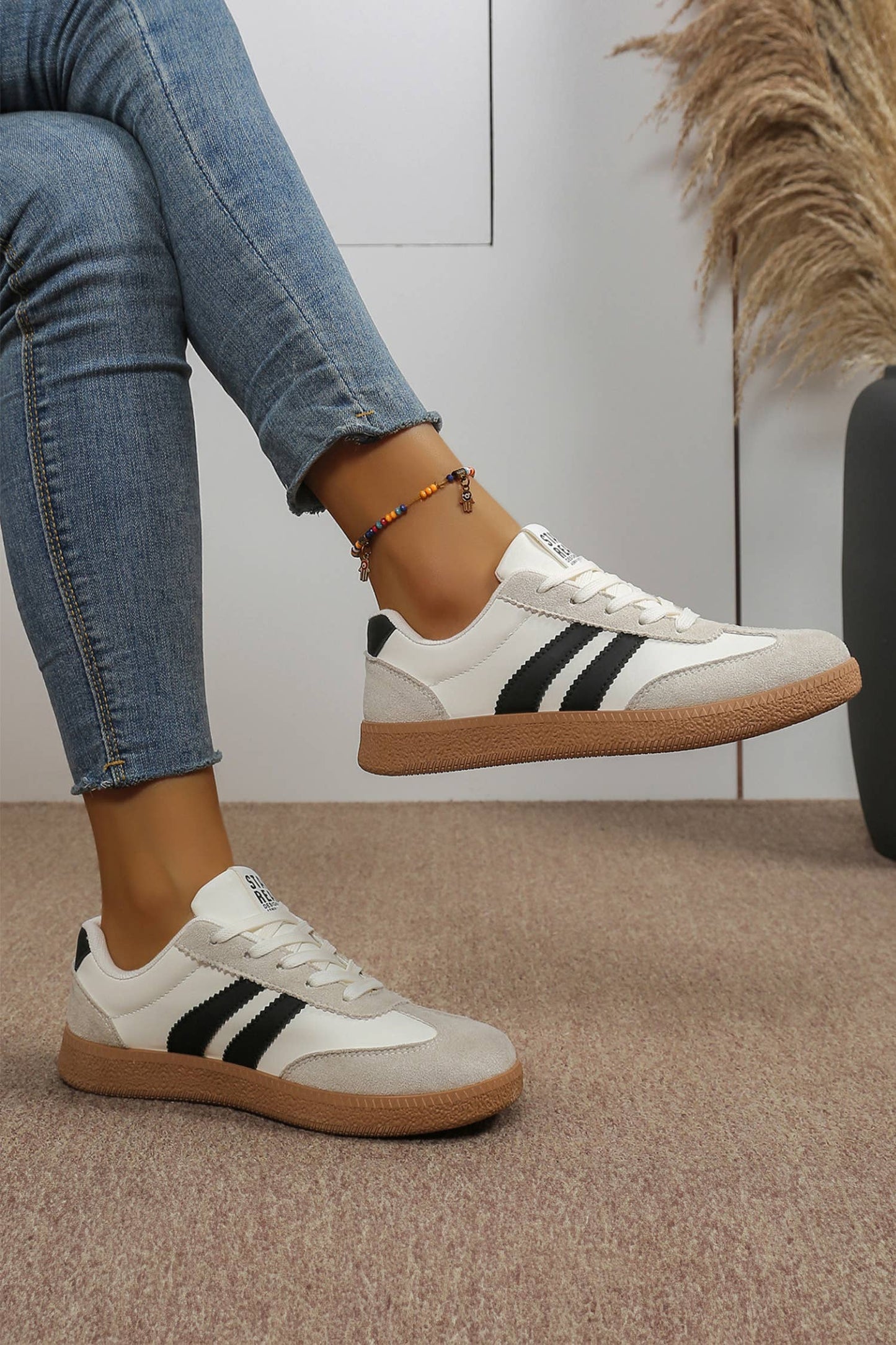 LDC Varsity Color Block Patchwork PU Leather Lace Up Shoes