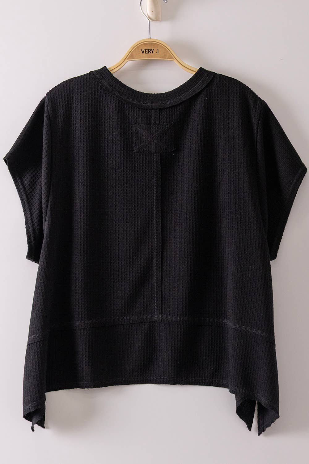 Flared Hem Waffle Knit Casual Top